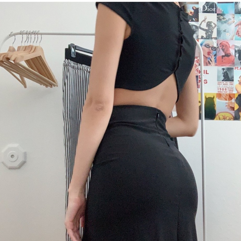 lulu’s black long cut out prom dress